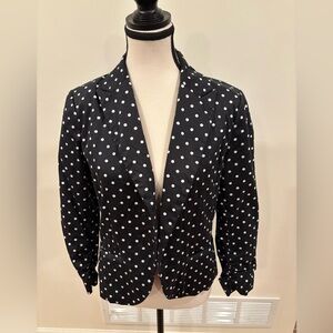 Amanda & Chelsea Tailored Black Polka Dot Blazer with ruched sleeves, size 8/10
